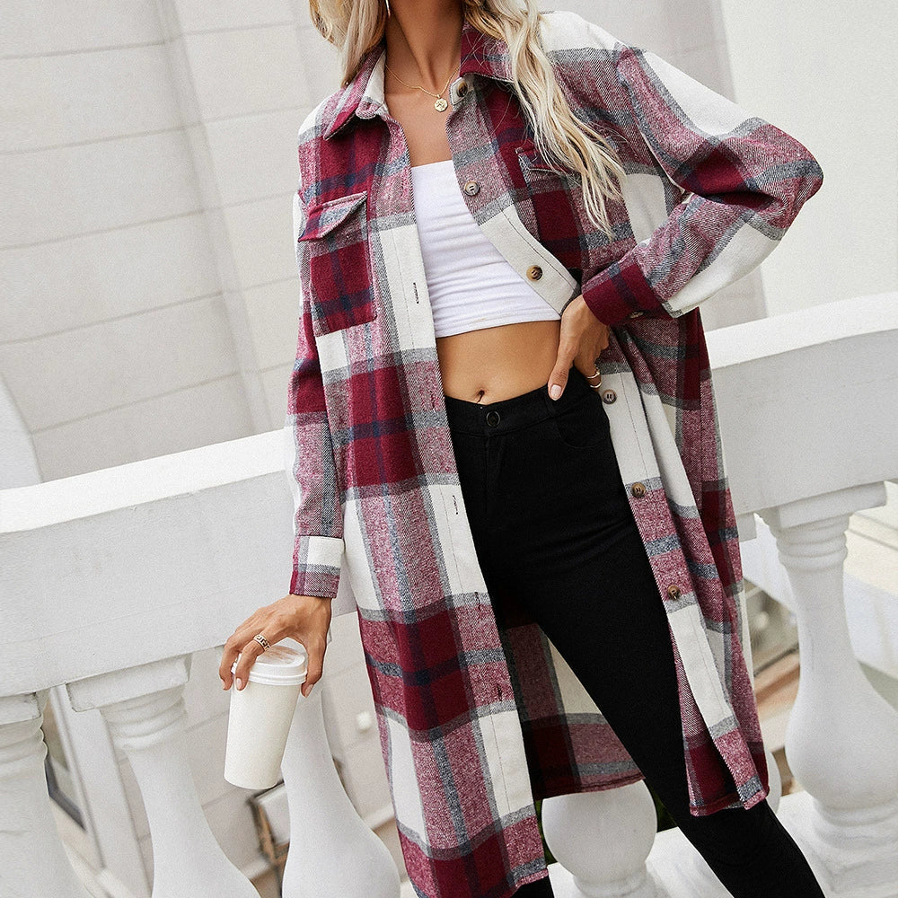 WW | Women's Shirt Jacket – Oversized Fit – Plaid Pattern – Mid Length – Soft Woven Fabric