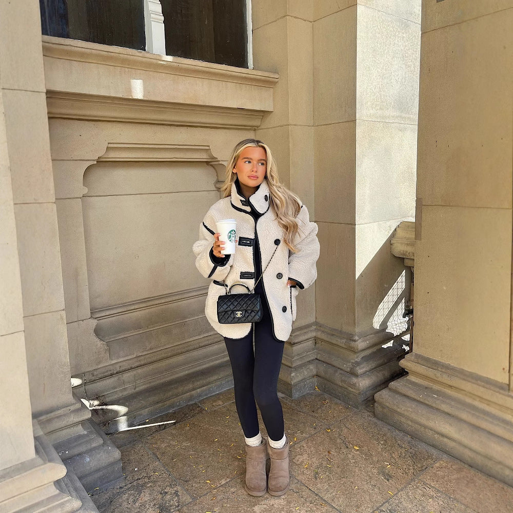 WW | Lässiger Langarm Teddy Fleece Mantel