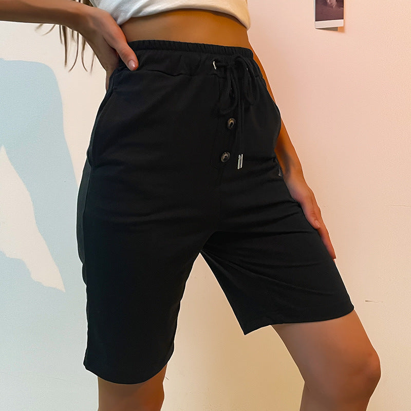 Damen sportliche Shorts mit elastischem Bund und seitlichen Taschen WW