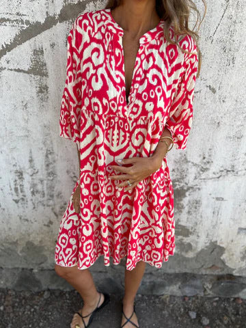 Damen lässiges Strandkleid mit hohen Seitenschlitzen und modischem Druckmuster WW