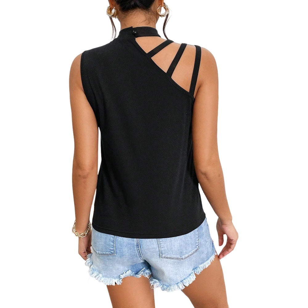 Women's Sleeveless Top with Creative Cut-Out Design W&W