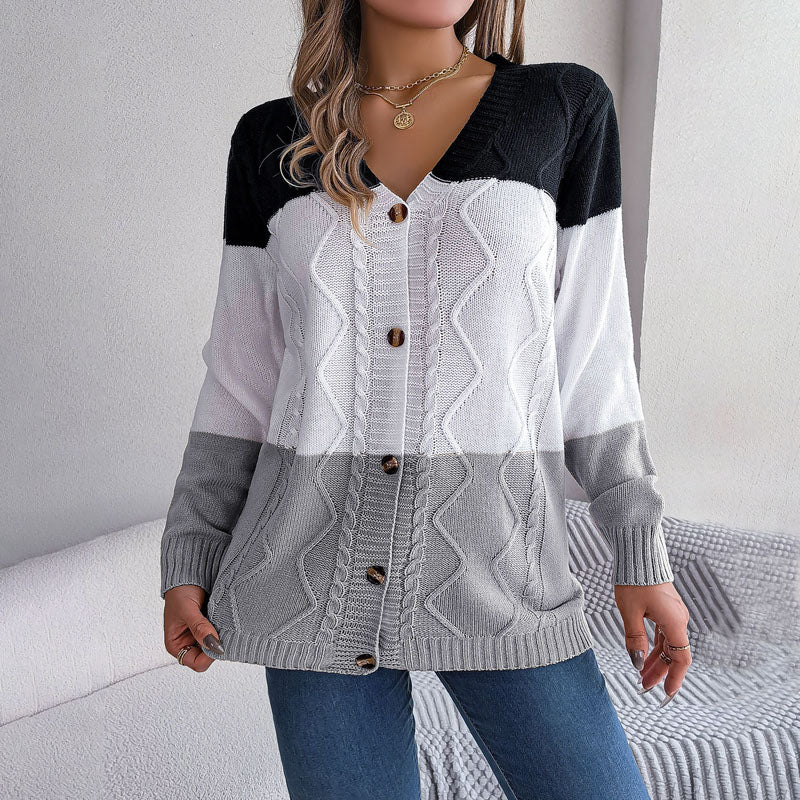 WW | Farbblock Strickjacke mit Modernem Muster