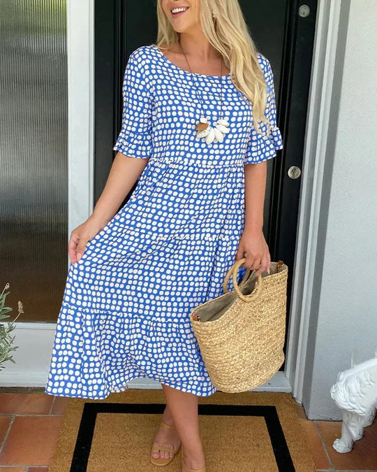 WW | Sommer Rundhals Bedrucktes Kurzarmkleid