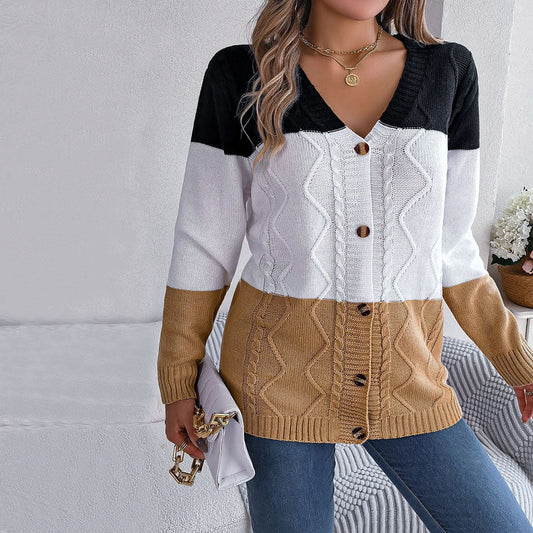 WW | Farbblock Strickjacke mit Modernem Muster