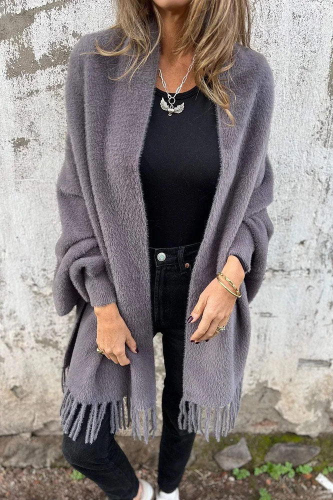 WW Knitted Plush Tassel Scarf