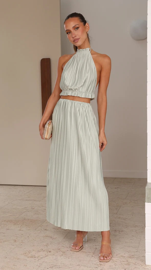 Damen Maxikleid mit raffiniertem Faltenwurf und elegantem Halterdesign WW