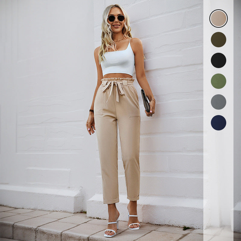 Damen Bequeme High-Waist Pants mit Taillengürtel WW