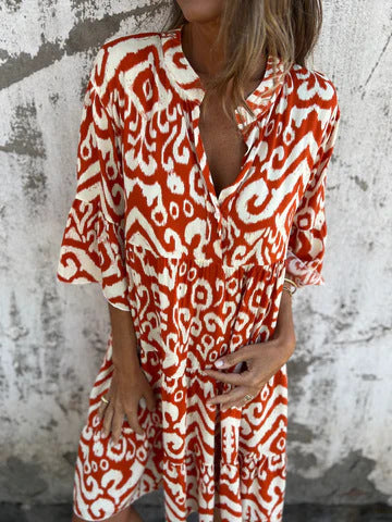 Damen lässiges Strandkleid mit hohen Seitenschlitzen und modischem Druckmuster WW