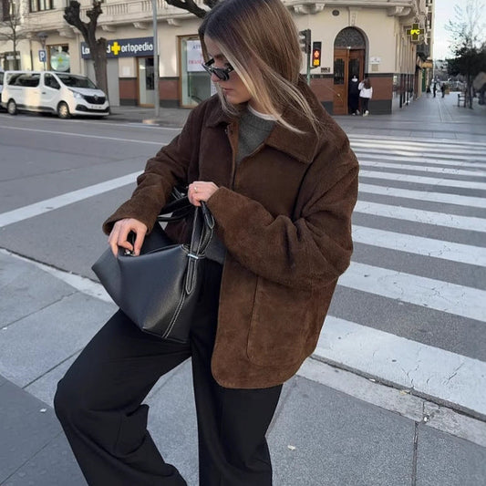 WW | Damen Oversized Teddyjacke mit Knopfschluss
