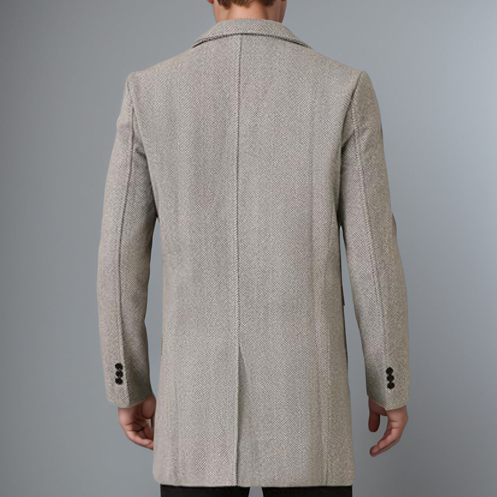 Men's elegant double-breasted coat with textured herringbone pattern WW