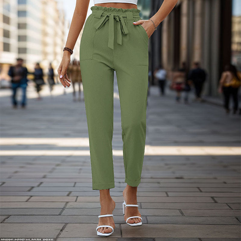 Damen Bequeme High-Waist Pants mit Taillengürtel WW