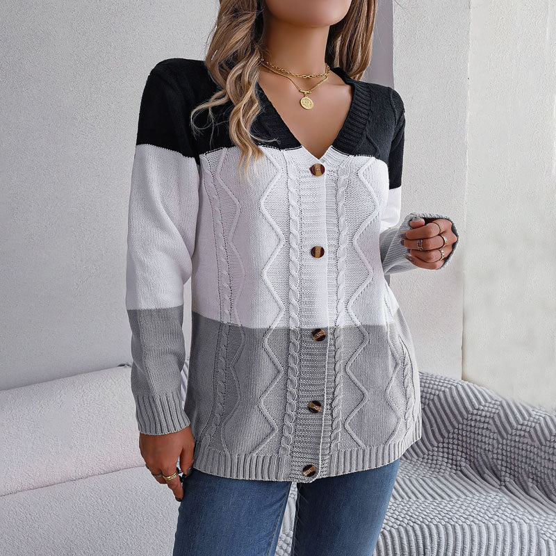 WW | Farbblock Strickjacke mit Modernem Muster