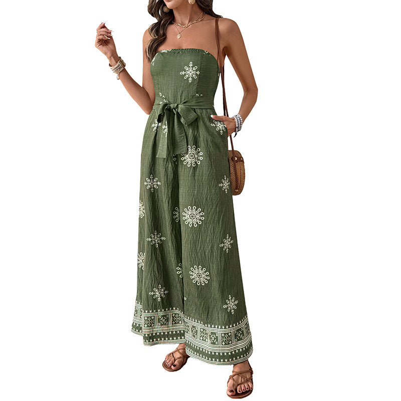 Women's Jumpsuit with Off-the-Shoulder Design and Elegant Tie Belt WW