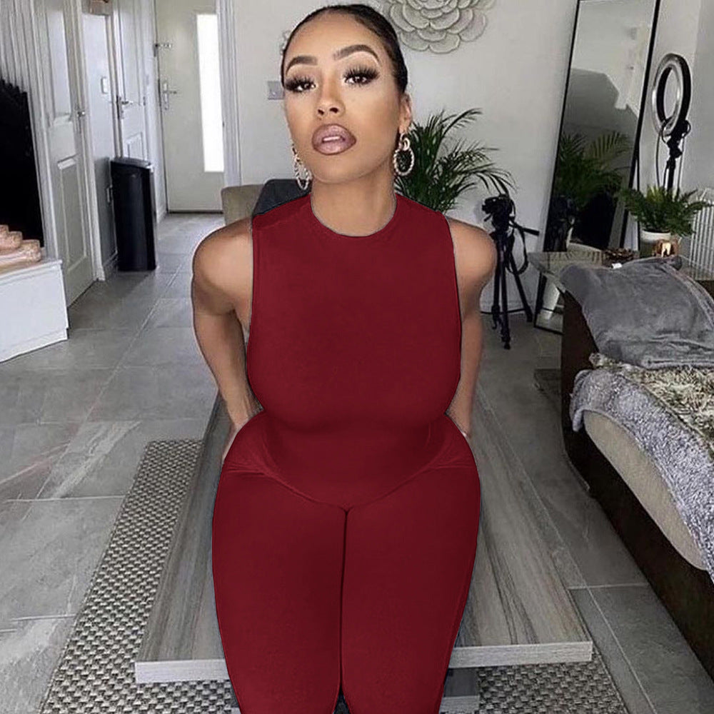 Women's All-in-One Jumpsuit with Plunge Neck and Bodycon Fit WW