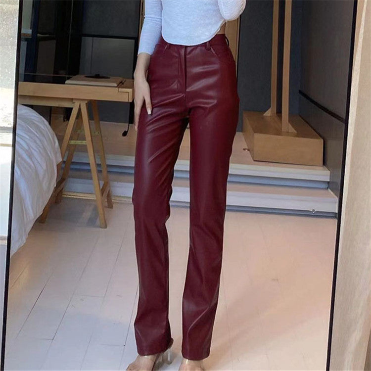 Women's Fashionable Faux Leather Wide Leg Trousers with an Elegant Fit