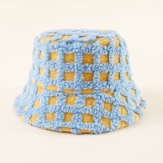 Damen Fleece-Bucket-Hut mit verspieltem Karomuster und weicher Struktur WW