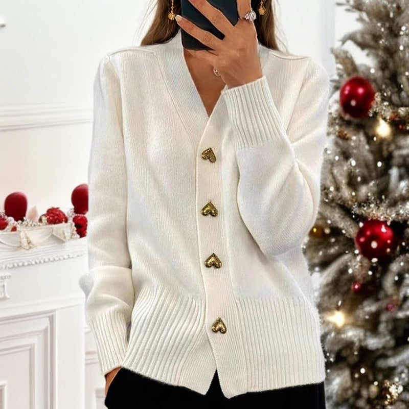 WW | Elegante Strickjacke Mit Herzknöpfen