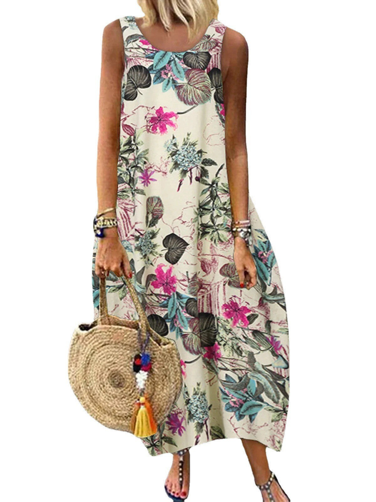 WW | Retro Ärmelloses Rundhals Damenkleid