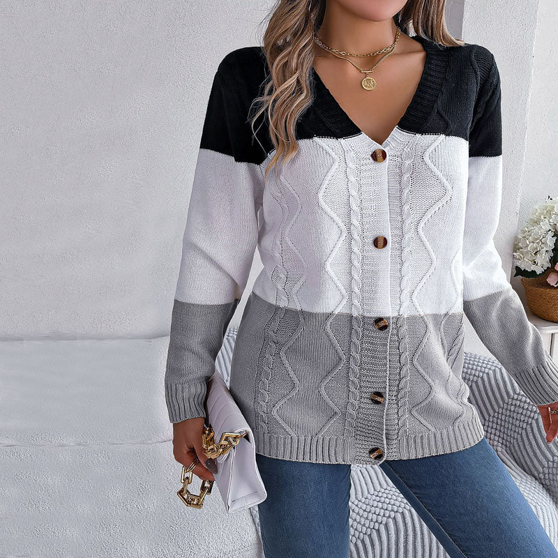 WW | Farbblock Strickjacke mit Modernem Muster