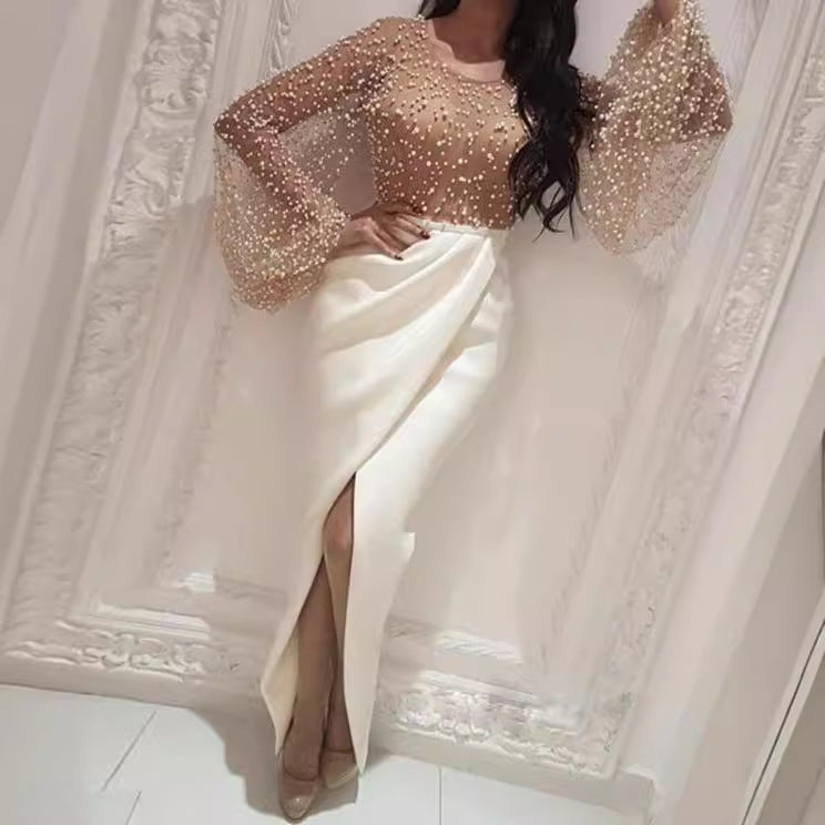 Women's long-sleeve blouse with sparkling bead details and a figure-hugging cut WW