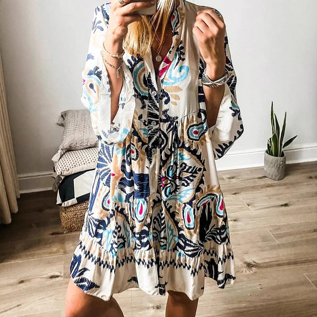 Damen Freizeitkleid mit modischem floralem Design und langen Ärmeln WW