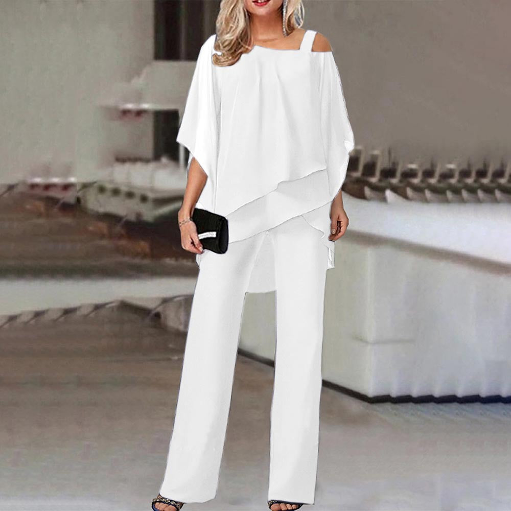 Women's Layered Chiffon Overlay Pant Suit WW