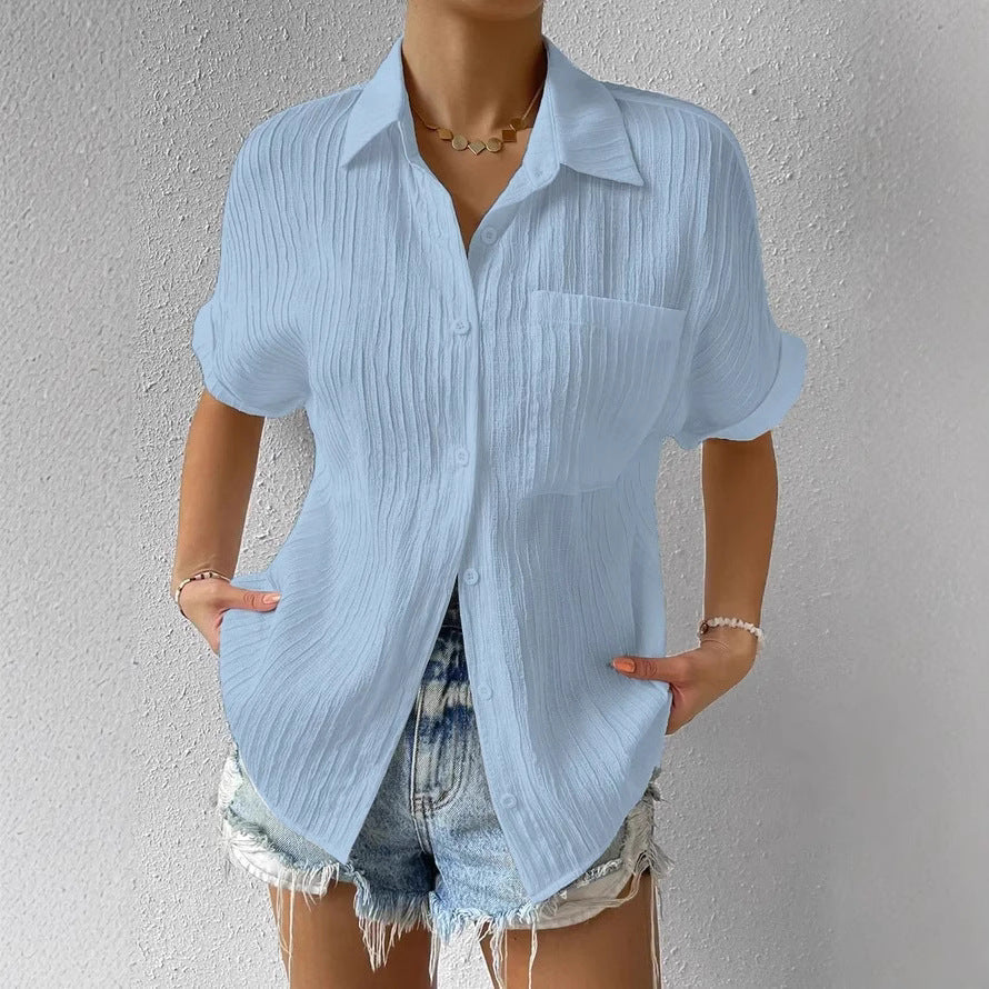 Women's short-sleeved blouse with textured upper WW