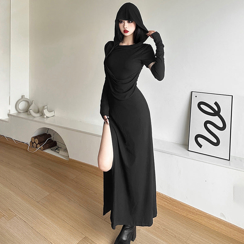 Damen Maxikleid mit Kapuze und drapiertem Oberteil WW