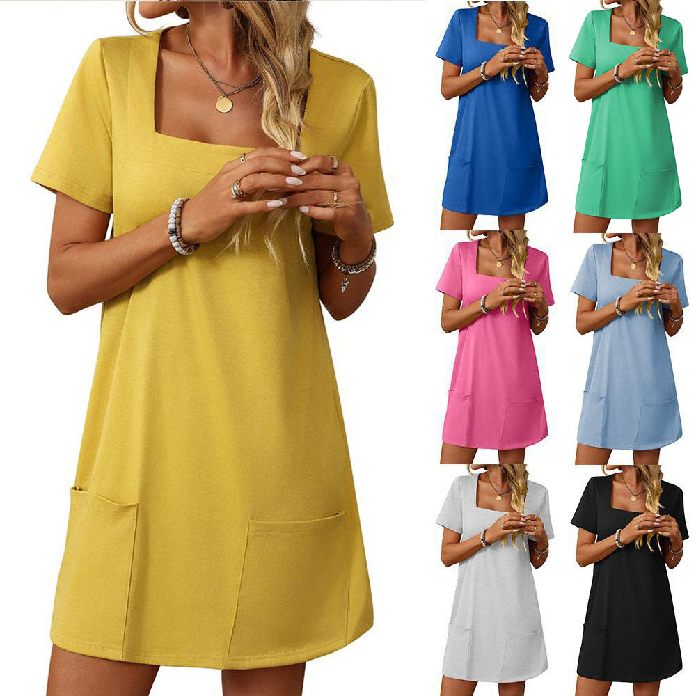 Damen Freizeitkleid mit quadratischem Ausschnitt und praktischen Taschen WW