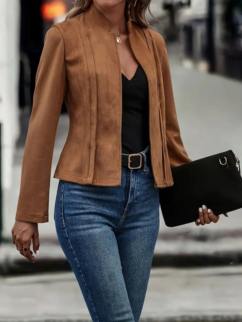WW | Kurzjacke Slim Passform Wollmischung Stehkragen Offene Vorderseite