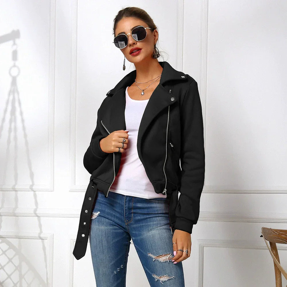 WW | Women's Short Jacket – Slim Fit – Cotton Blend – Lapel Collar – Asymmetrical Zipper