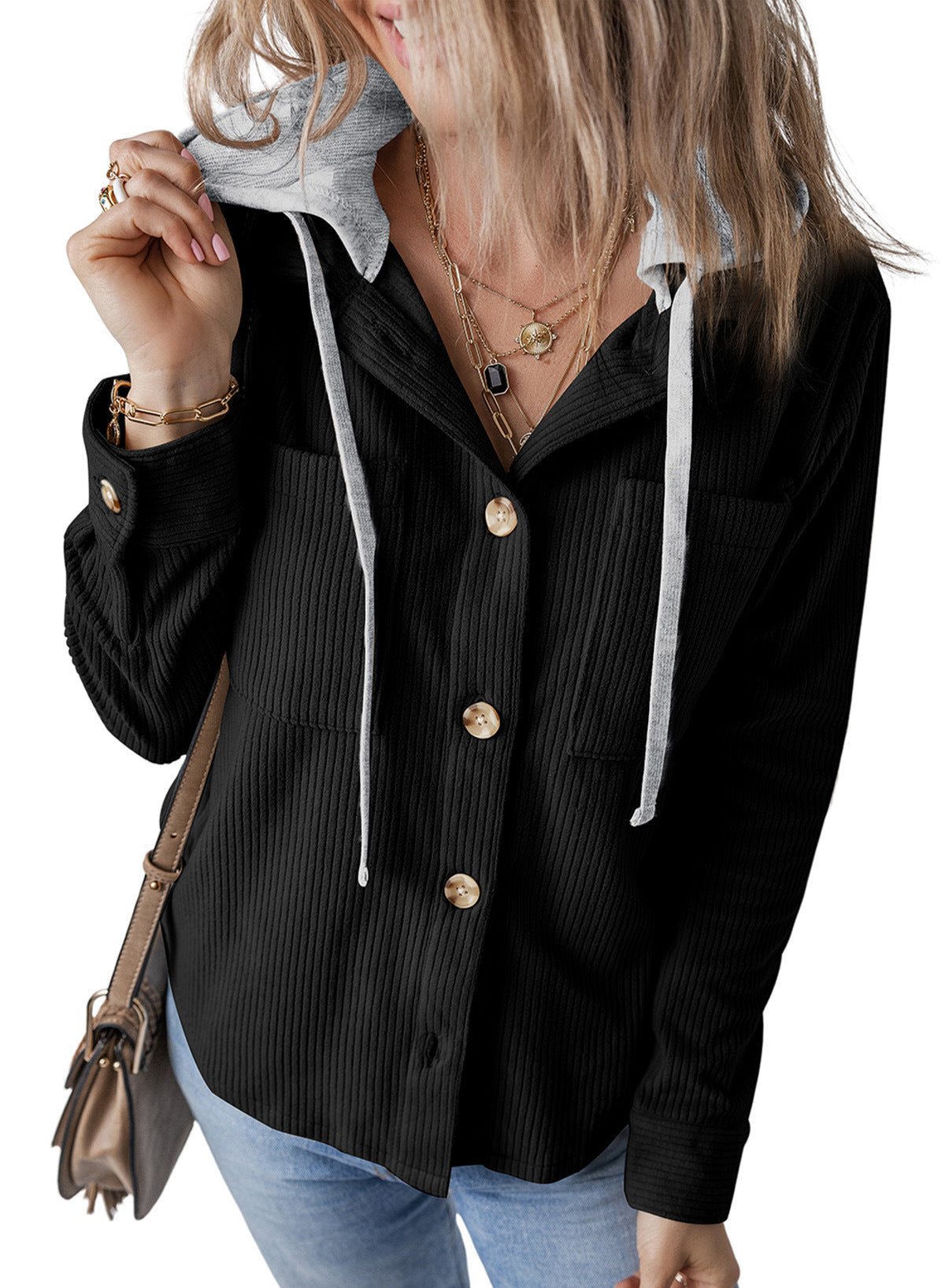WW | Women's Ribbed Hoodie Jacket Casual Style