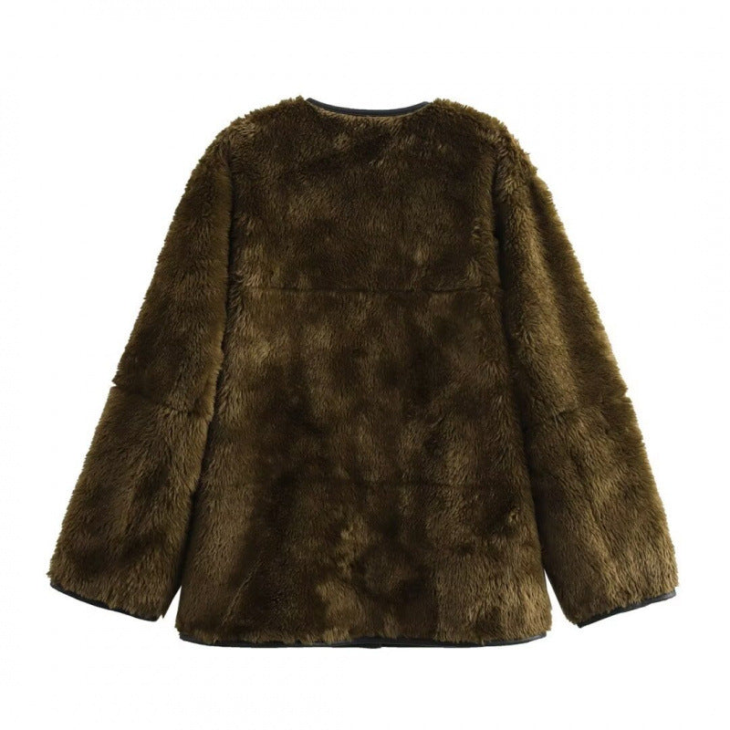 WW | Damen Teddyjacke mit Kontrasttaschen
