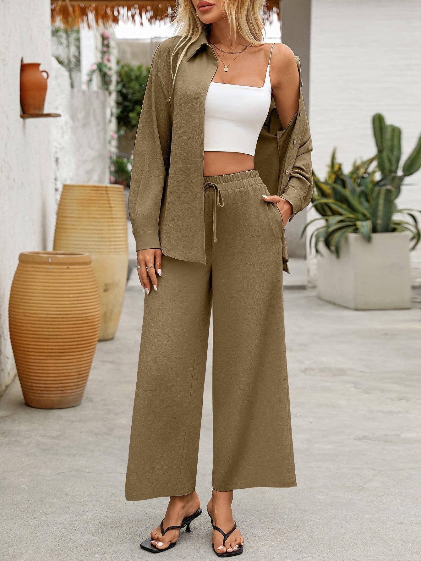 WW | Zweiteiliges Satz Lässiges Shirt und Weite Hose Atmungsaktives Material