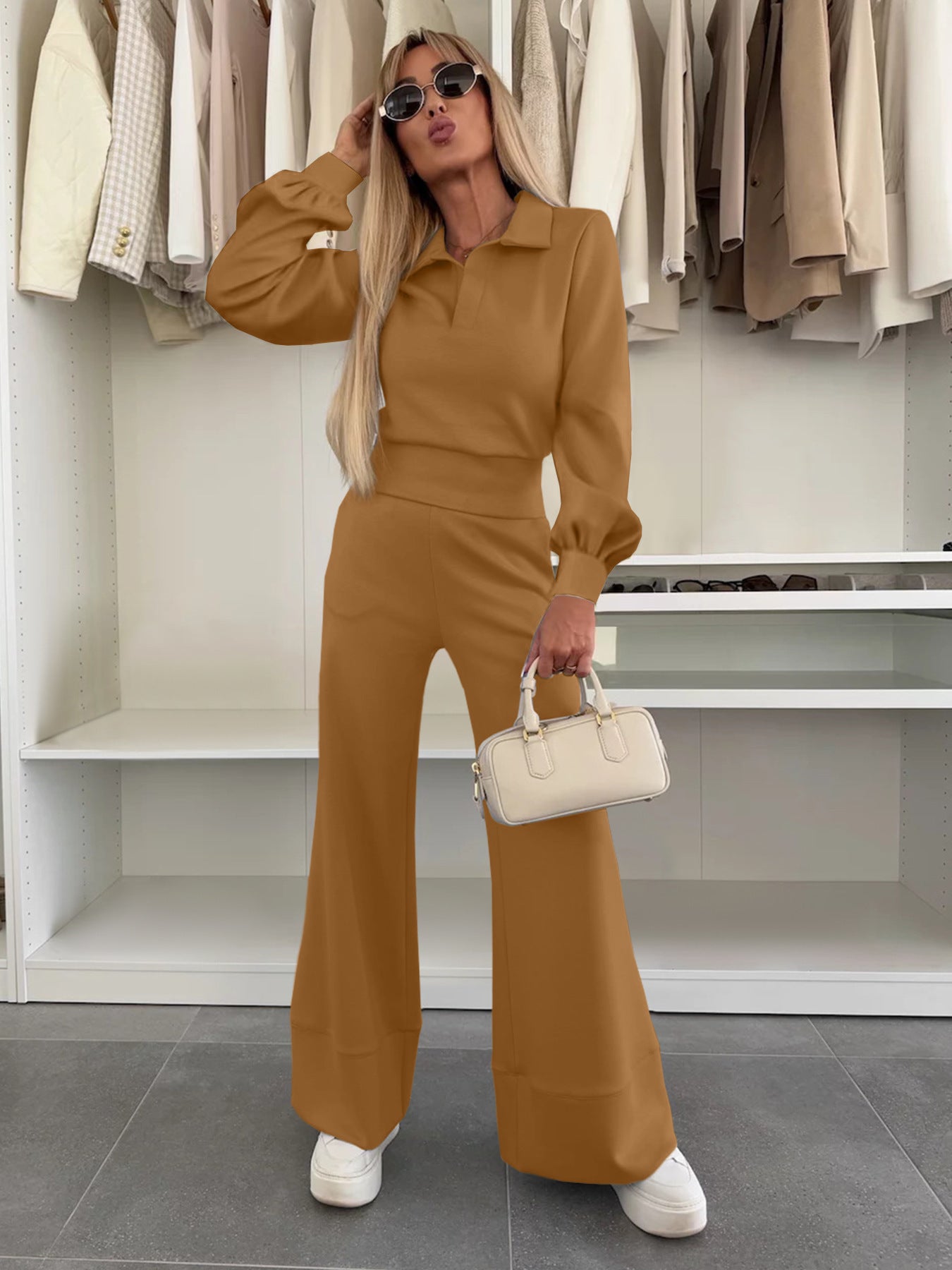 Damen Stylish und lässiger Jumpsuit mit weitem Bein und eleganten Ärmeln WW