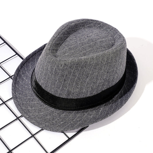 Damen eleganter Fedora-Hut mit gestreiftem Design und modischem Samtband WW