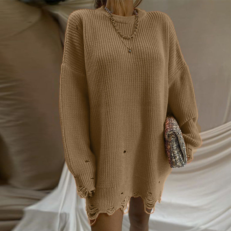 WW Ripped O-Neck Oversized Sweater Dress