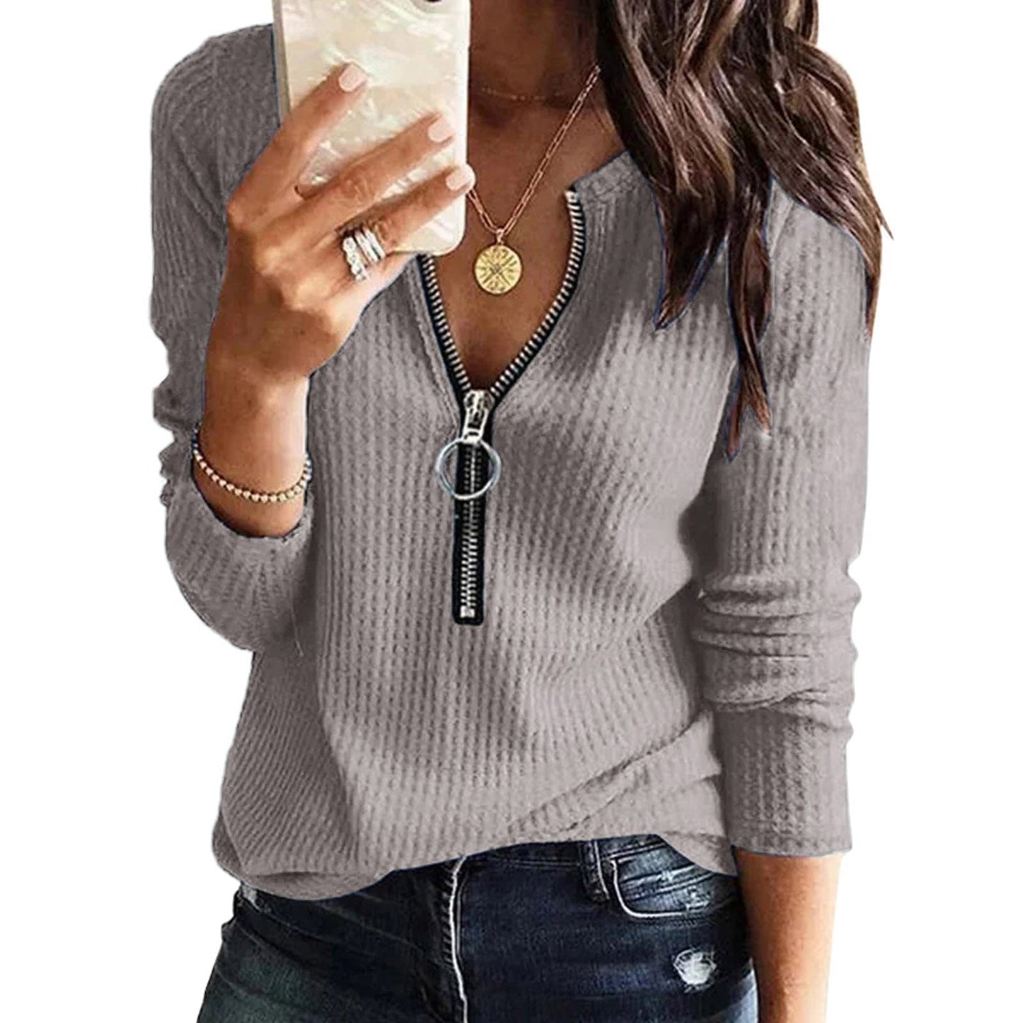 WW | Waffle Knit Zipper Top