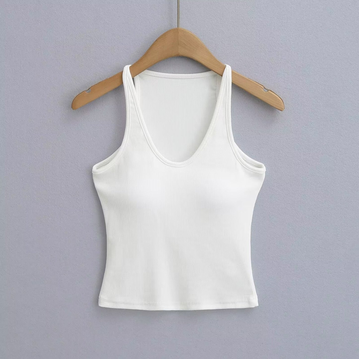 Damen ärmelloses Sporttop mit tiefem U-Ausschnitt und elastischem Material WW