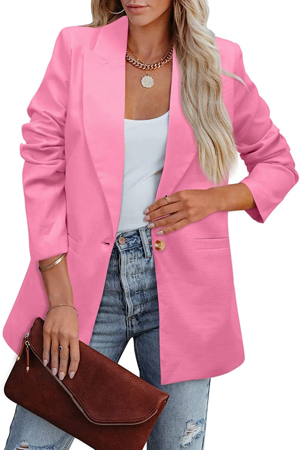 WW | Doppelreihiger Blazer mit Gerafften Ärmeln und Taschen
