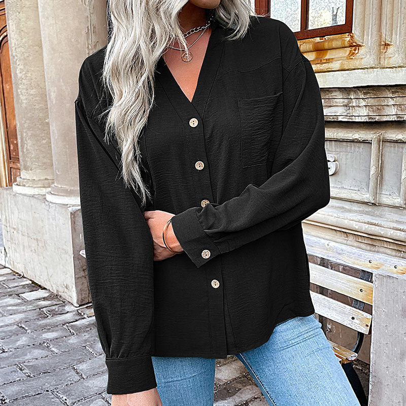 Women's Blouse with Casual Cut and Decorative Button Details WW