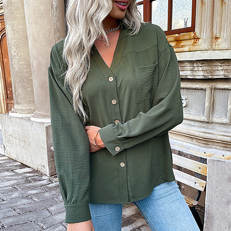 Women's Blouse with Casual Cut and Decorative Button Details WW