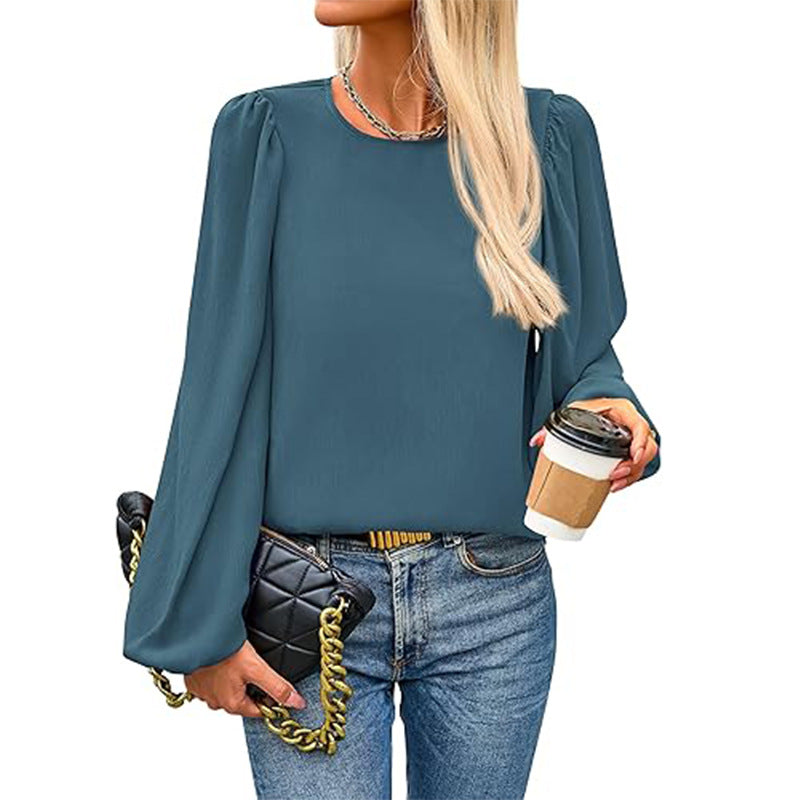 Damen Bluse mit angeschnittenen Ärmeln und eleganten Puffärmeln WW