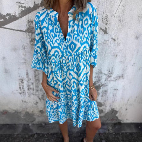 Damen lässiges Strandkleid mit hohen Seitenschlitzen und modischem Druckmuster WW