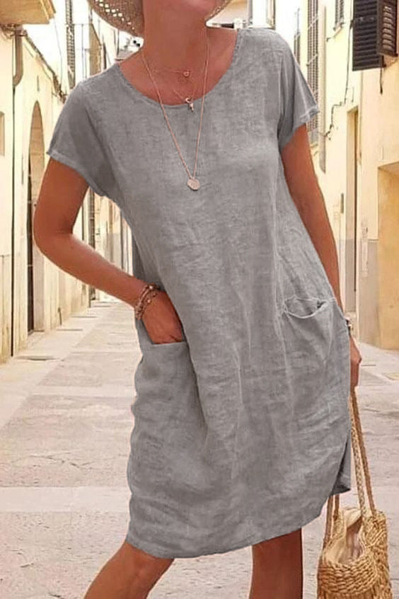 WW | Leinen Casual Kleid mit Taschen