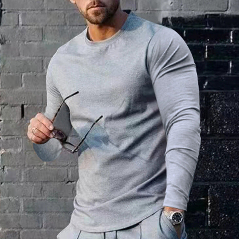 Men's long-sleeved T-shirt with a fashionable cut and high-quality cotton blend WW