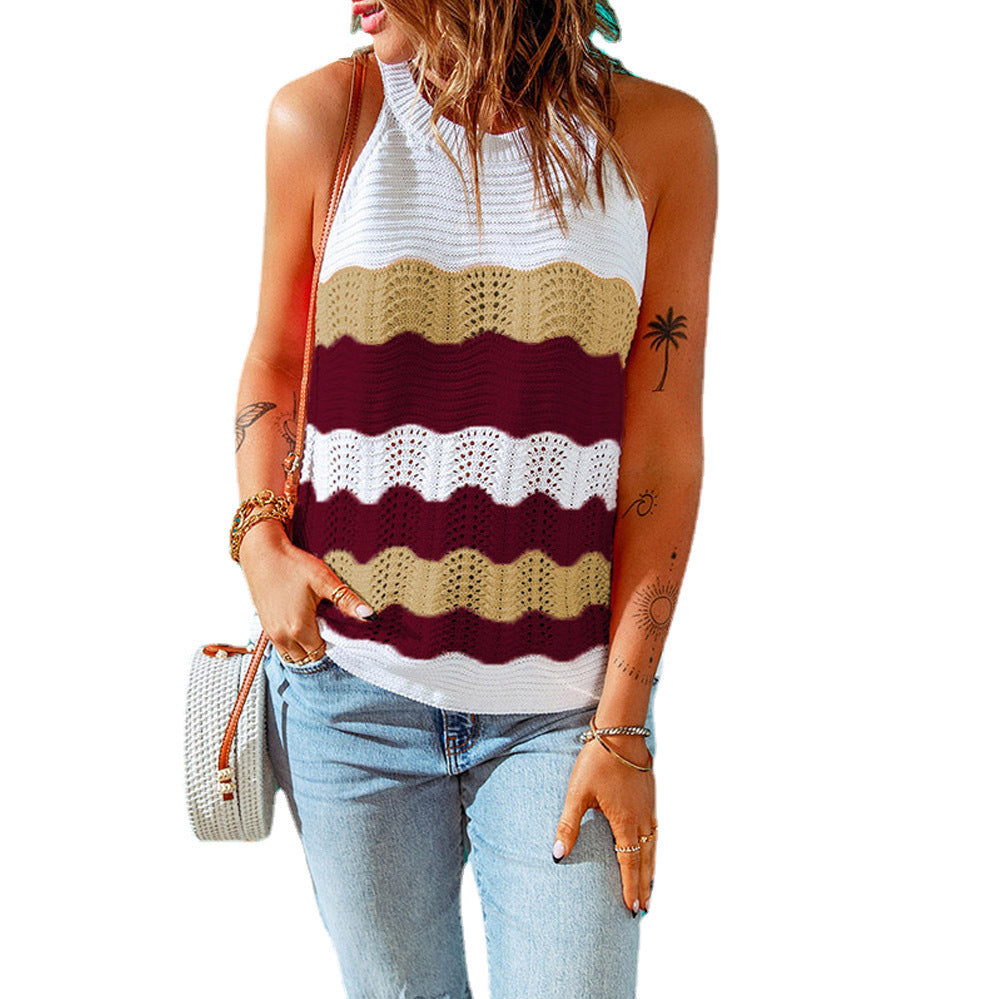 Damen lässiges Stricktop mit kreativem Wellenmuster und luftiger Passform WW