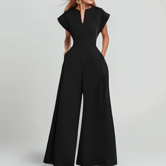 Women's Elegant Wide-Leg Shawl Collar Jumpsuit WW