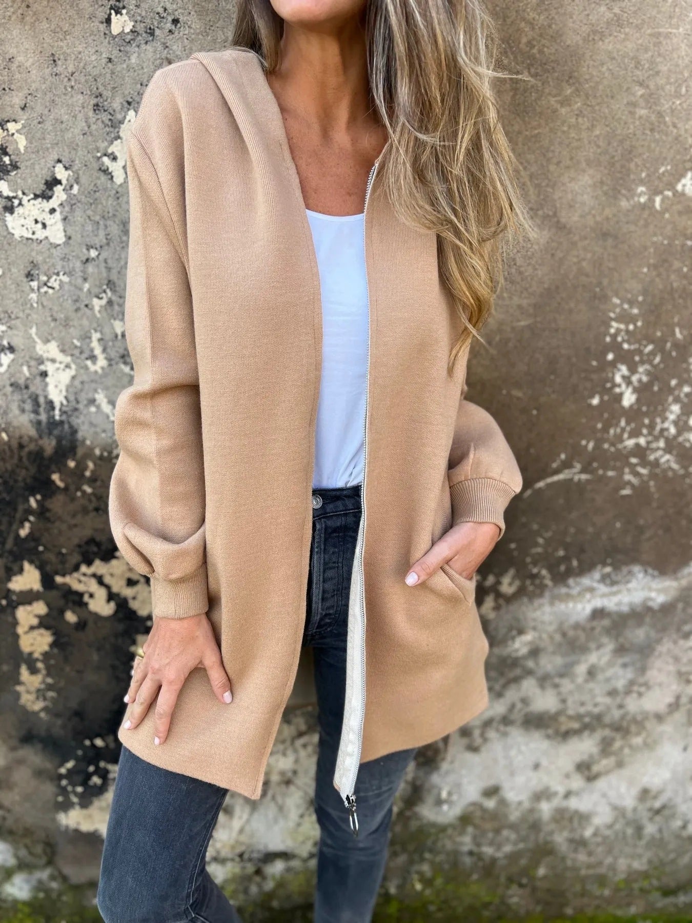 WW | Hooded jacket Cotton blend Casual fit Zipper Casual style