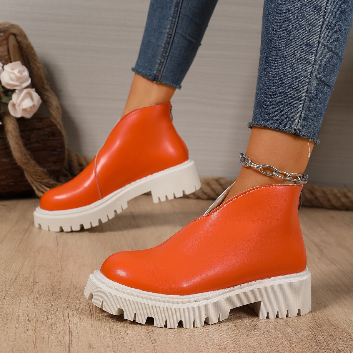 Damen Modische Chelsea-Boots mit trendigem Plateau und rutschfester Sohle WW